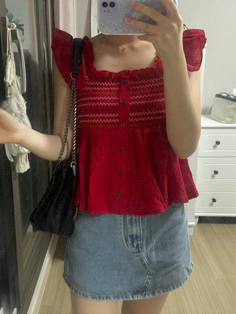 NWT Cider🍎 "Square Neckline Smocked Babydoll Tank Top" Red❤️ 💯% Cotton🙌🏻 MED - Picture 2 of 10
